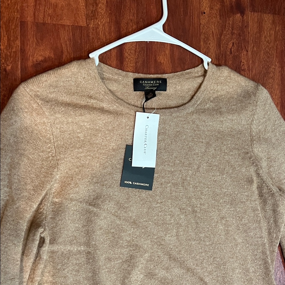 NWT tan size M charter club 100% cashmere crew neck sweater - Picture 3 of 4